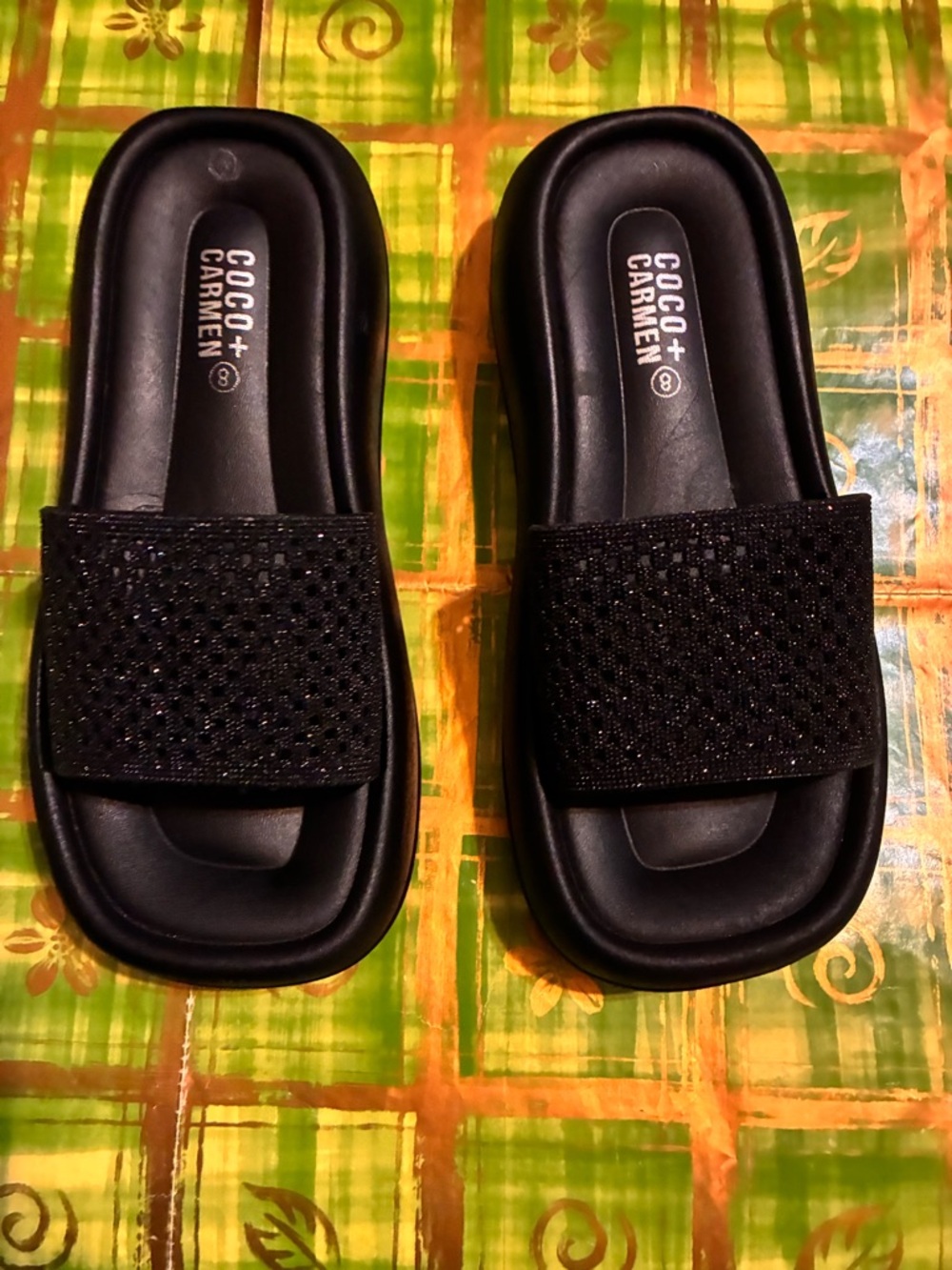 Coco + Carmen Black Sparkle Slide Sandals